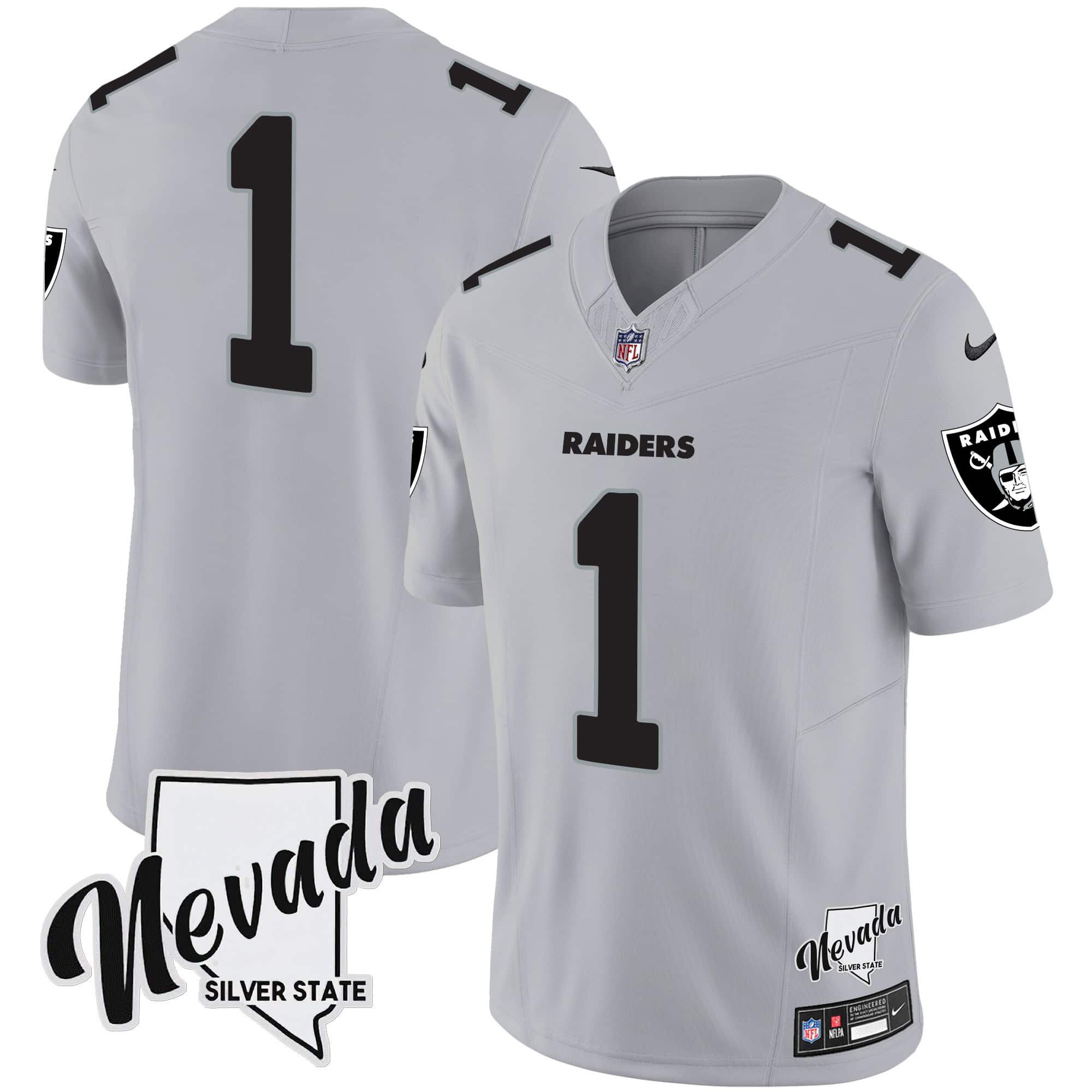 Men Oakland Raiders #1 No Name Grey 2024 Nike Nevada Silver State Patch Vapor NFL Jersey->indianapolis colts->NFL Jersey